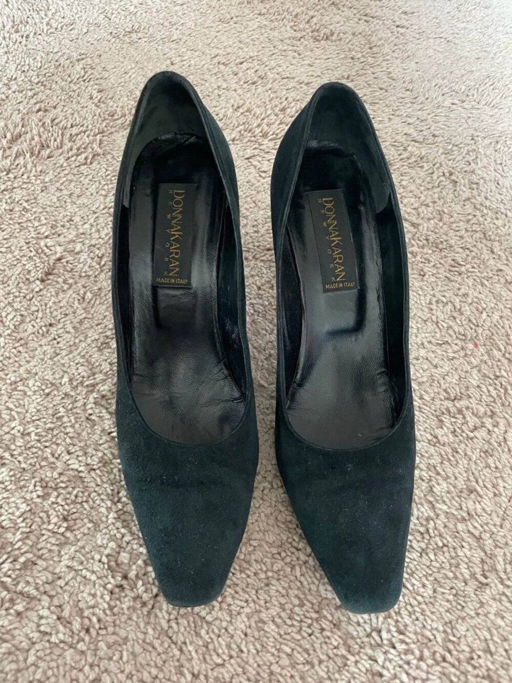 Vintage Donna Karan Black Suede Pointed Toe Heels Made In Italy Size 8.5 Women